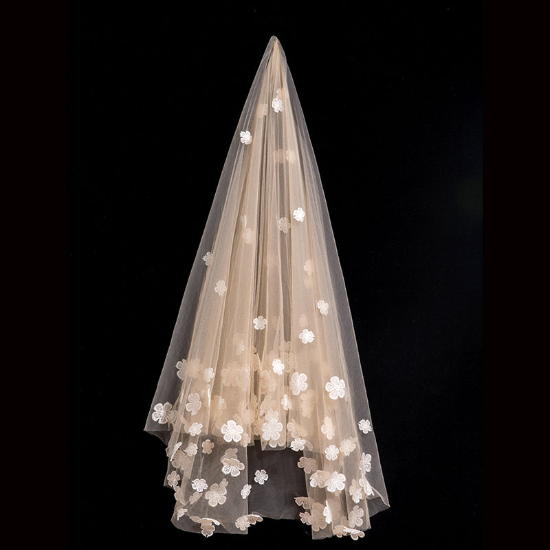 Elbow Length Champagne  Appliques One Layer Tulle Bridal Wedding Veil - TulleLux Bridal Crowns &  Accessories 