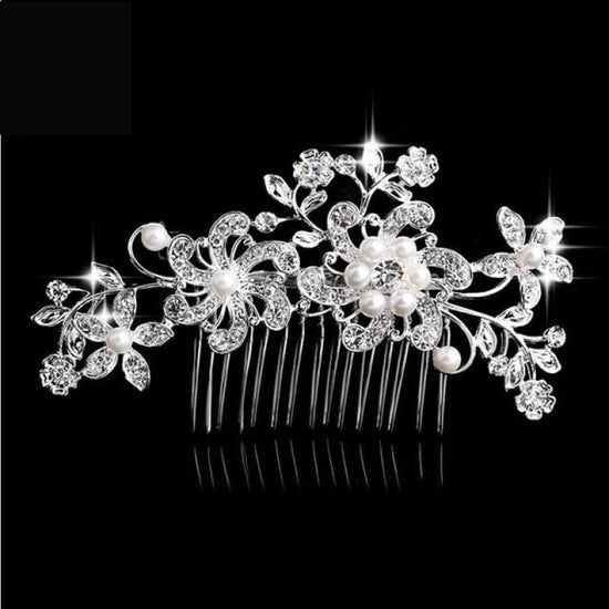 Pearl Crystal Wedding Hair Floral Bridal Hair Combs Accessories - TulleLux Bridal Crowns &  Accessories 