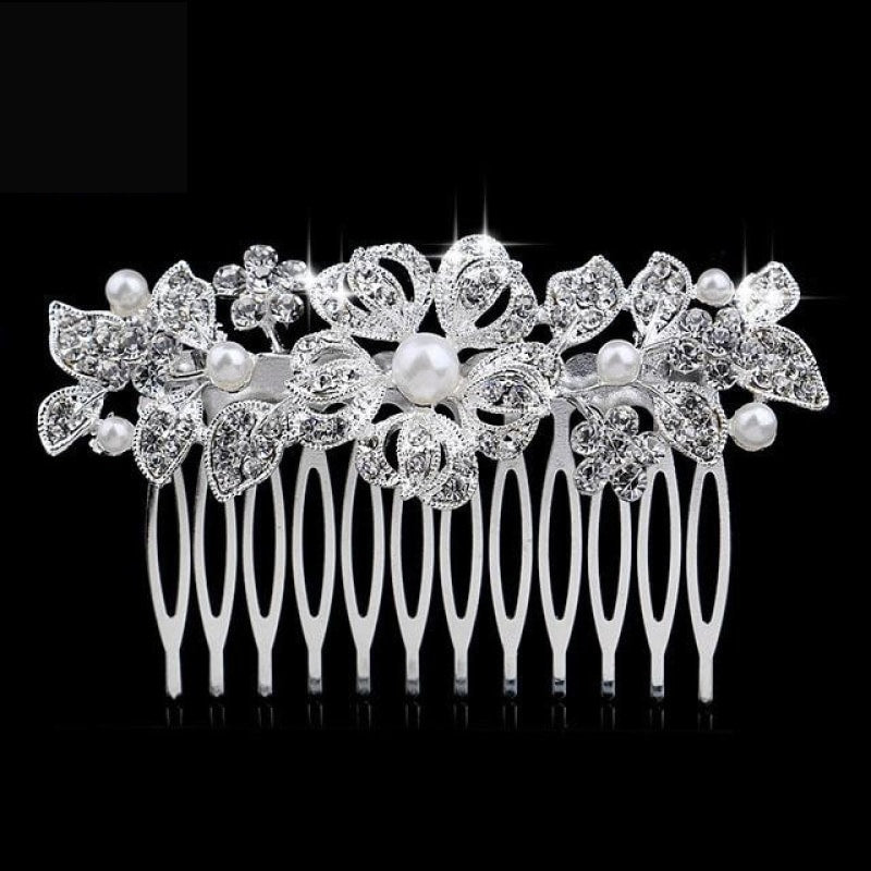 Pearl Crystal Wedding Hair Floral Bridal Hair Combs Accessories - TulleLux Bridal Crowns &  Accessories 