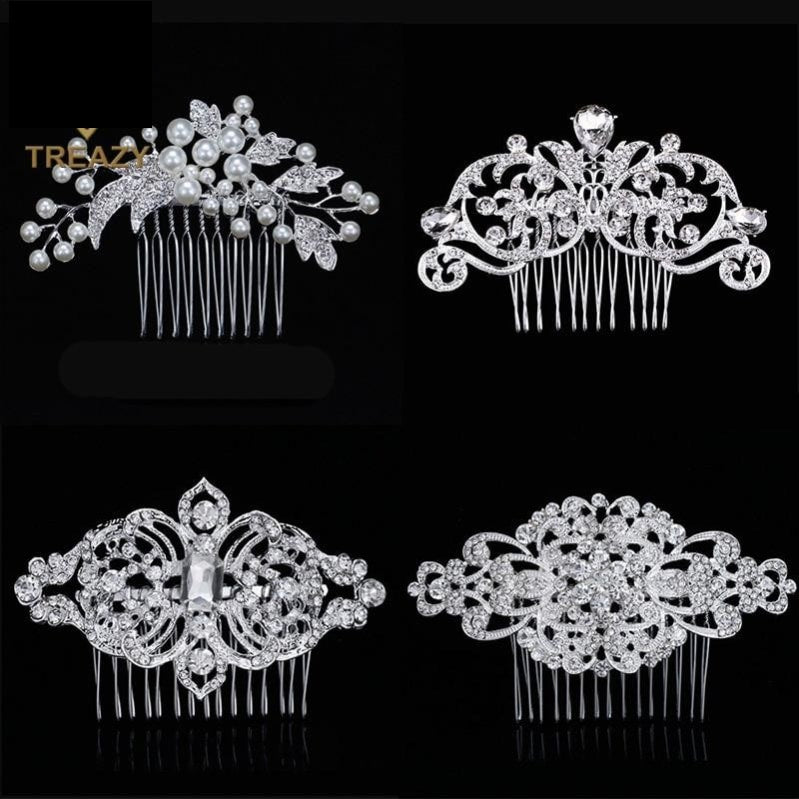 European Designs Simulated Pearl Crystal Flower Bridal Hair Combs Wedding Hair Jewelry - TulleLux Bridal Crowns &  Accessories 