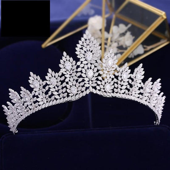 Load image into Gallery viewer, Full Zircon Crystal Brides Tiara Crown Silver Wedding Hairbands - TulleLux Bridal Crowns &amp;amp;  Accessories 
