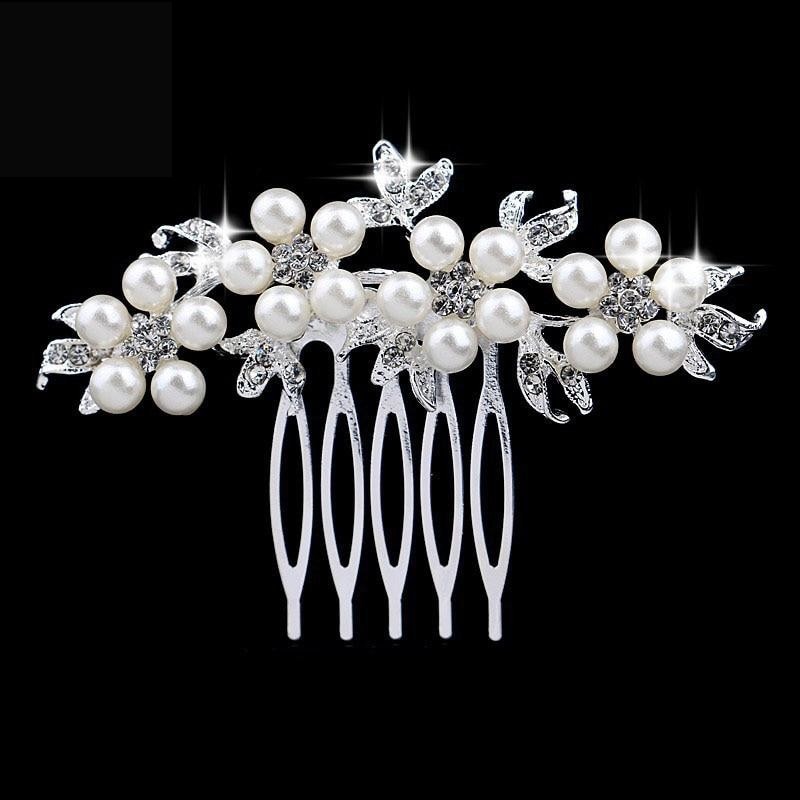 Pearl Crystal Wedding Hair Floral Bridal Hair Combs Accessories - TulleLux Bridal Crowns &  Accessories 